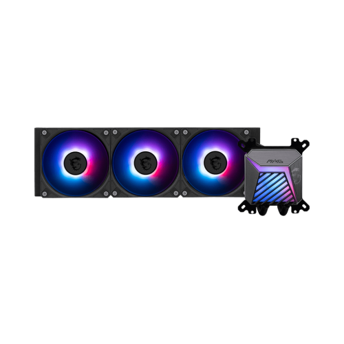 Система жидкостного охлаждения/ Water Cooling System MSI MAG CORELIQUID A15 360 (300W, 360mm, Black, ARGB/ Fans: 3x120mm, 64.89CFM, 28.7dBA, 2050RPM/ Pump 20dBA, 3400RPM, Rad thickness 27mm/ S: 1851, 1700, AM5, AM4) MSI
