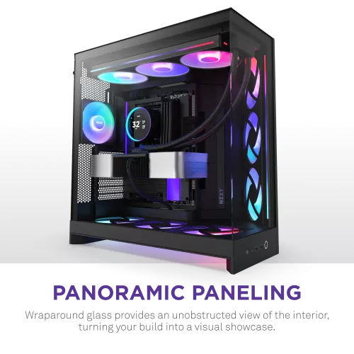 Корпус без блока питания/ Case NZXT H9 Flow RGB+ (2025), Midi-Tower, TG, 6x140mm RGB + 1x120mm RGB, 2xUSB-A 3.2 + 1xUSB-C 3.2, E-ATX, ATX, mATX, mITX Black NZXT
