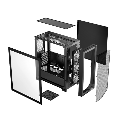 Корпус без блока питания/ Case PCCooler C3D510 BK, Midi-Tower, TG, Mesh, no fans, 2xUSB-A 3.0, E-ATX, ATX, mATX, mITX Black PcCooler