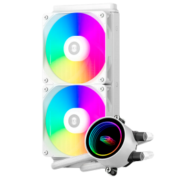 Система охлаждения/ Water Cooling System PCCooler DA240 ARGB WH (270W, 240mm, White, ARGB/ Fans: 2x120mm, 73.6CFM, -dBA, 1800RPM/ Pump height 55mm, -dBA, 3000RPM, Rad thickness 27mm/ S: 1851, 1700, 1200, 20XX, 115X, AM5, AM4)