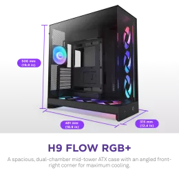 Корпус без блока питания/ Case NZXT H9 Flow RGB+ (2025), Midi-Tower, TG, 6x140mm RGB + 1x120mm RGB, 2xUSB-A 3.2 + 1xUSB-C 3.2, E-ATX, ATX, mATX, mITX Black