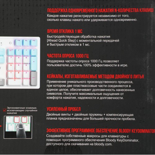 Механическая клавиатура A4Tech S510N ICY WHITE с LED подсветкой для геймеров, USB, кабель 1.8м