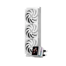 Система охлаждения/ Water Cooling System PCCooler DS360 Display WH (310W, 360mm, LED, White, ARGB Pump/ Fans: 3x120mm, 90.56CFM, 39.8dBA, 2500RPM/ Pump height 65mm, 15dBA, 2600RPM, Rad thickness 27mm/ S: 1851, 1700, 1200, 115X, AM5, AM4)