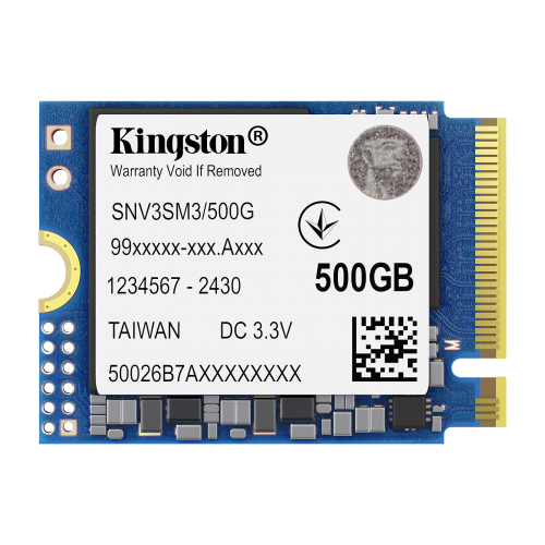 Твердотельный накопитель/ Kingston SSD NV3, 500GB, M.2(22x30mm), NVMe, PCIe 4.0 x4, 3D TLC, R/W 5000/3000MB/s, TBW 160, DWPD 0.2 (60 мес) Kingston