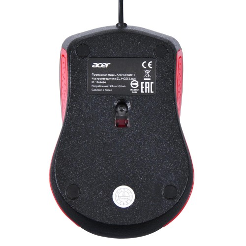 Мышь Acer OMW012 черный/красный оптическая 1200dpi USB 3but (ZL.MCEEE.003)