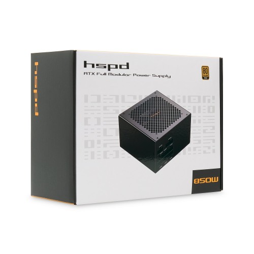 Блок питания/ Power Supply HSPD, 850W 80+ Gold (ATX, 2.52, Full modular, 1x24(20+4)pin 600mm, 2xCPU 8(4+4)pin 700mm, 2xPCIe*2 8(6+2)pin 600+150mm, 2xSATA*3 500+150+150mm, 1xMOLEX*3 500+150+150mm , Active, 120x120mm, 150x140x86mm, APFC, OVP, OPP, SCP, UVP,