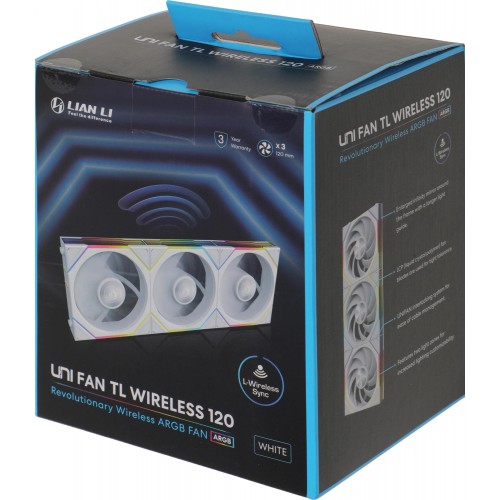 Вентилятор Lian-Li Uni Fan TL Wireless 120 ARGB белый 120x120x28 мм (упак. 3 шт) - 7-pin, 33 дБ