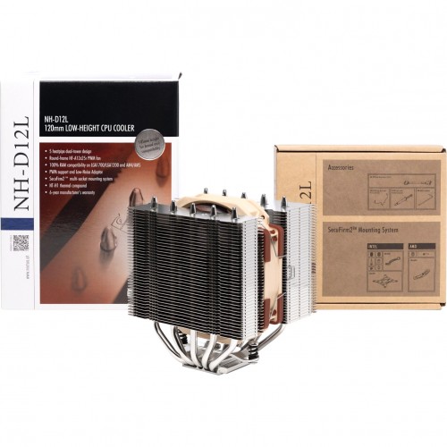 Кулер для процессора/ CPU Cooler Noctua NH-D12L (148W, 4-pin PWM, 145mm, Al/Cu, 5x6mm, 1x120mm, 60.1CFM, 22.6dBA, 2000RPM, S: 1851/1700/1200/115X, AM5/AM4, Beige/Brown)