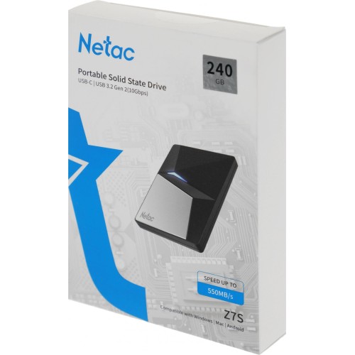 Накопитель SSD Netac USB-C 240Gb NT01Z7S-240G-32BK Z7S 2.5" черный