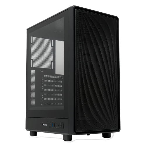 Корпус без блока питания/ Case HSPD M510, Mesh Mid Tower, Black, TG, 0.5 SPCC, no fans ATX, mATX, mITX 180/280/160mm 1x2.5", 1x3.5", 7xPCI 1xUSB-A 3.0, 1xUSB-A 1.0 517x277x418mm HSPD