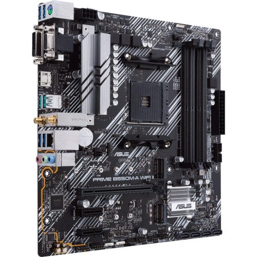 Купить материнскую плату Asus PRIME B550M-A WIFI II для AMD AM4 – 4xDDR4, mATX, 7.1 звук, HDMI, DVI
