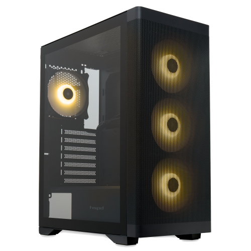Корпус без блока питания HSPD M520: Mesh Mid Tower с 4x120mm ARGB, поддержка ATX/mATX/mITX, черный, 390x200x449 мм