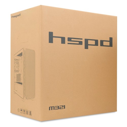 Корпус без блока питания HSPD M520: Mesh Mid Tower с 4x120mm ARGB, поддержка ATX/mATX/mITX, черный, 390x200x449 мм