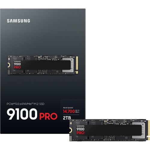 Твердотельный накопитель/ Samsung SSD 9100 PRO, 2000GB, M.2(22x80mm), NVMe 2.0, PCIe 5.0 x4, V-NAND TLC, R/W 14700/13400MB/s, IOPs 1 850 000/2 600 000, TBW 1200, DWPD 0.3 (12 мес.) Samsung Electronics