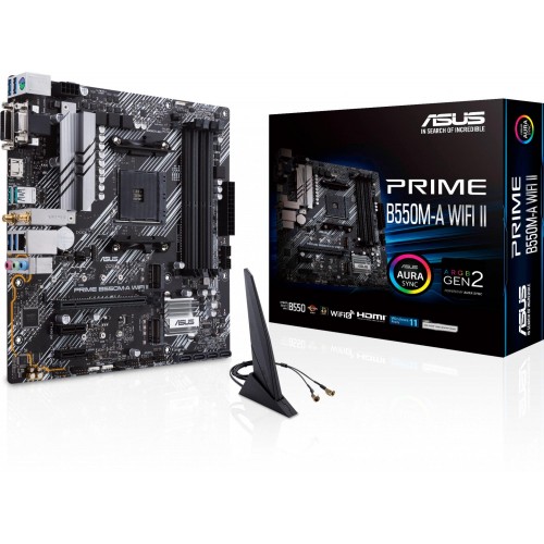 Купить материнскую плату Asus PRIME B550M-A WIFI II для AMD AM4 – 4xDDR4, mATX, 7.1 звук, HDMI, DVI