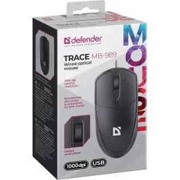 Defender Проводная оптическая мышь Trace MB-989 черн,3D,1,2м,1000dpi