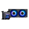 Система жидкостного охлаждения/ Water Cooling System MSI MAG CORELIQUID A15 240 (240W, 240mm, Black, ARGB/ Fans: 2x120mm, 64.89CFM, 28.7dBA, 2050RPM/ Pump 20dBA, 3400RPM, Rad thickness 27mm/ S: 1851, 1700, AM5, AM4) MSI