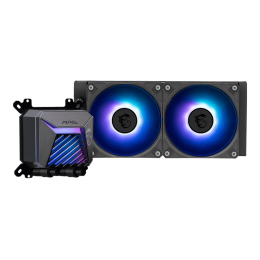 Система жидкостного охлаждения/ Water Cooling System MSI MAG CORELIQUID A15 240 (240W, 240mm, Black, ARGB/ Fans: 2x120mm, 64.89CFM, 28.7dBA, 2050RPM/ Pump 20dBA, 3400RPM, Rad thickness 27mm/ S: 1851, 1700, AM5, AM4)