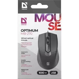 Defender Проводная оптическая мышь Optimum MB-270 PRO:черн,3кн,1200dpi,1.8м,тефл