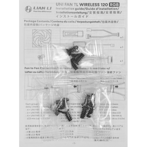 Вентилятор Lian-Li Uni Fan TL Wireless 120 ARGB белый 120x120x28 мм (упак. 3 шт) - 7-pin, 33 дБ