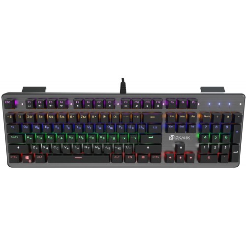 Клавиатура Оклик 970G Dark Knight: Механическая Игровая Клавиатура с LED Подсветкой, Черный/Серебристый, USB, 1.5м Кабель