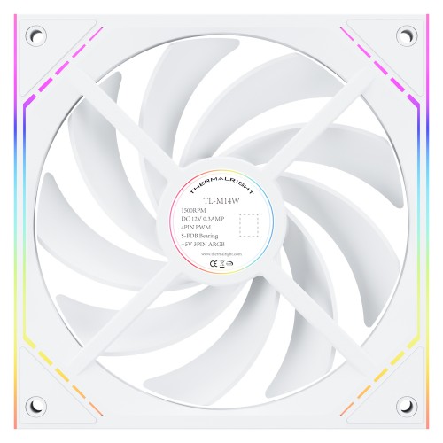 Кулер для корпуса/ Case Cooler Thermalright TL-M14W (140x144x25mm, 4-pin PWM, ARGB, 88.75CFM, 23.7dBA, 1500RPM, White)