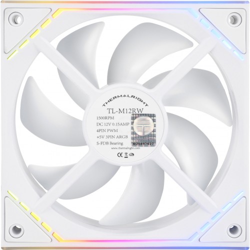 Кулер для корпуса/ Case Cooler Thermalright TL-M12RW Reverse (124x120x25mm, 4-pin PWM, ARGB, 42.6CFM, 23.2dBA, 1500RPM, White) Thermalright