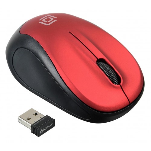 Беспроводная оптическая мышь Оклик 665MW черная/красная 1600dpi с USB для ноутбука - 3 кнопки