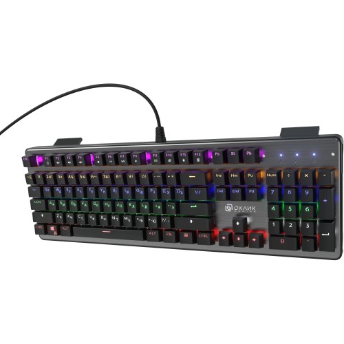 Клавиатура Оклик 970G Dark Knight: Механическая Игровая Клавиатура с LED Подсветкой, Черный/Серебристый, USB, 1.5м Кабель