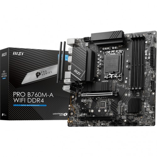 Материнская плата/ MB MSI INTEL B760 s1700, 4xDDR4(128GB), 2xHDMI 2.1/2xDP, 1xPCIe 4.0x16, 1xPCIe 3.0x16, 1xPCIe 3.0, 1xLAN (2.5GbE), Wi-Fi, BT, 4xSATA 6Gb/s, 2xM.2, 4xUSB 3.2, 2xUSB 2.0, 1xPS/2, mATX