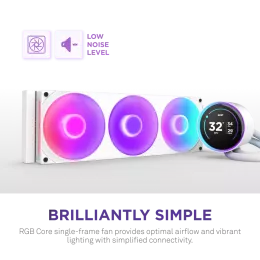 Система жидкостного охлаждения для ПК/ Water Cooling System NZXT Kraken Elite 420 RGB (350W, 420mm, LED temp., White/ Fans: 3x140mm, 98.61CFM, 34.5dBA, 2000RPM/ Pump height 65mm, 2800RPM, Rad thickness 27mm/ S: 1851, 1700, 1200, 115X, AM5, AM4)