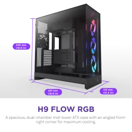 Корпус без блока питания/ Case NZXT H9 Flow RGB (2025), Midi-Tower, TG, 3x140mm RGB + 1x120mm, 2xUSB-A 3.2 + 1xUSB-C 3.2, E-ATX, ATX, mATX, mITX Black