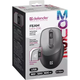 Defender Беспроводная оптическая мышь Feam MM-296 черный,4D,800-1600dpi,бесшумн
