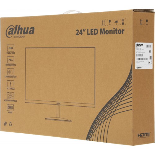 Монитор Dahua 23.8" DHI-LM24-A201Y черный IPS LED 5ms 16:9 HDMI матовая 1200:1 250cd 178гр/178гр 1920x1080 75Hz VGA FHD 2.79кг