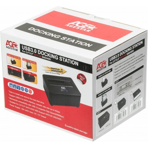 Док-станция AgeStar 3UBT7 для HDD SATA III с USB 3.0 - Серебристый алюминий и пластик