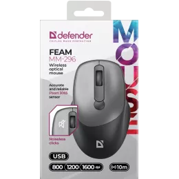 Defender Беспроводная оптическая мышь Feam MM-296 черный,4D,800-1600dpi,бесшумн