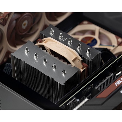 Кулер для процессора/ CPU Cooler Noctua NH-D12L (148W, 4-pin PWM, 145mm, Al/Cu, 5x6mm, 1x120mm, 60.1CFM, 22.6dBA, 2000RPM, S: 1851/1700/1200/115X, AM5/AM4, Beige/Brown)