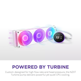 Система жидкостного охлаждения для ПК/ Water Cooling System NZXT Kraken Elite 420 RGB (350W, 420mm, LED temp., White/ Fans: 3x140mm, 98.61CFM, 34.5dBA, 2000RPM/ Pump height 65mm, 2800RPM, Rad thickness 27mm/ S: 1851, 1700, 1200, 115X, AM5, AM4)