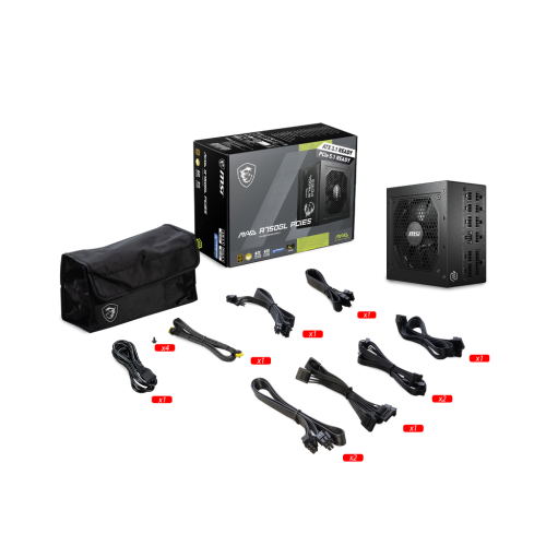 Блок питания ПК/ Power Supply MSI MAG A750GL PCIE5, 750W 80+ Gold (ATX, 3.1, PCIe 5.1, Full modular, 1x24(20+4)pin, 2xCPU 8(4+4)pin, 3xPCIe*2 8(6+2)pin, 1x12VHPWR, 8xSATA3, 4xMOLEX4pin, Active, 120x120mm, 140x150x86mm, APFC, black) MSI