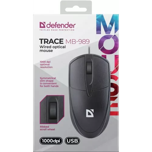 Defender Проводная оптическая мышь Trace MB-989 черн,3D,1,2м,1000dpi Defender