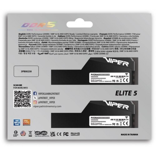 Купить оперативную память DDR5 2x32GB 6000MHz Patriot Viper Elite 5 Ultra с радиатором - производительность для игрового ПК
