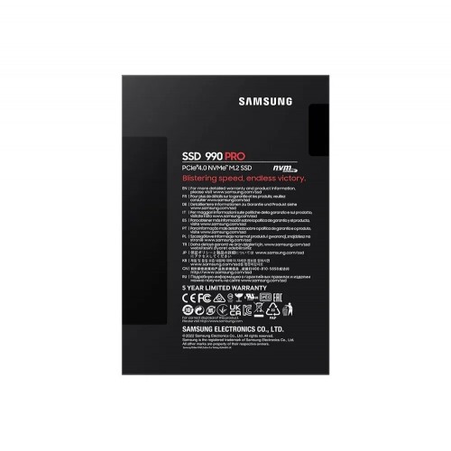 Твердотельные накопители/ Samsung SSD 990 PRO, 2000GB, M.2(22x80mm), NVMe 2.0, PCIe 4.0 x4, V-NAND TLC, R/W 7450/6900MB/s, IOPs 1 400 000/1 550 000, DRAM buffer 2048MB, TBW 1200, DWPD 0.33 (12 мес.) Samsung Electronics