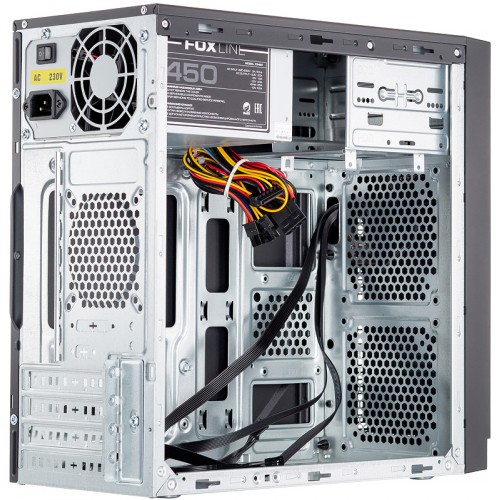 Корпус с блоком питания 450Вт./ Case Foxline FL-702, mATX, 1x5.25EXT, 1x3.5EXT, 2x3.5INT, 2xUSB2.0, HDA, w/o FAN, w/450W ATX PSU, w/1.2m EU pwr cord Foxline