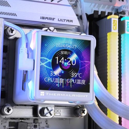 Система жидкостного охлаждения/ Water Cooling System Thermalright Elite Vision 360 (360mm, LED, White, ARGB/ Fans: 3x120mm, 69CFM, 27dBA, 2150RPM/ Pump height 63mm, Rad thickness 27mm/ S: 1700, 1200, 1851, 115X, 2011, 2066, AM5, AM4) Thermalright