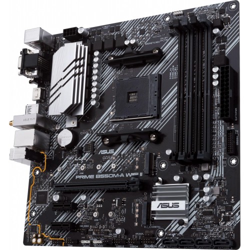 Купить материнскую плату Asus PRIME B550M-A WIFI II для AMD AM4 – 4xDDR4, mATX, 7.1 звук, HDMI, DVI