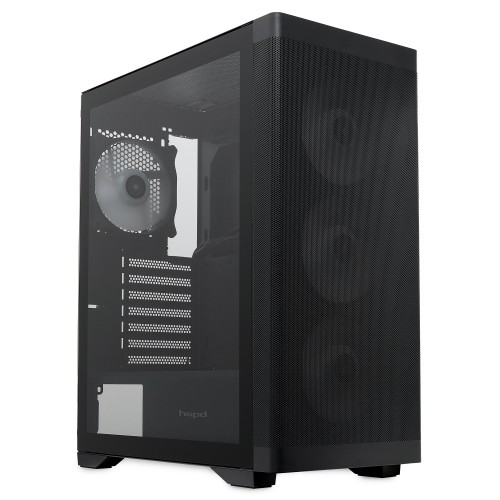 Корпус без блока питания HSPD M520: Mesh Mid Tower с 4x120mm ARGB, поддержка ATX/mATX/mITX, черный, 390x200x449 мм