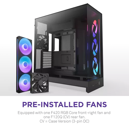 Корпус без блока питания/ Case NZXT H9 Flow RGB (2025), Midi-Tower, TG, 3x140mm RGB + 1x120mm, 2xUSB-A 3.2 + 1xUSB-C 3.2, E-ATX, ATX, mATX, mITX Black NZXT