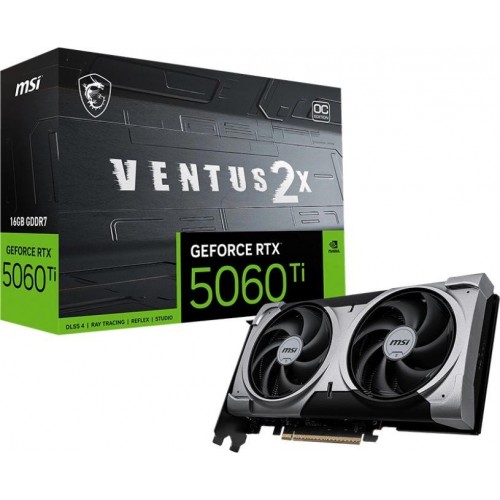 Видеокарта MSI PCI-E 5.0 RTX 5060 Ti 16G VENTUS 2X OC PLUS NVIDIA GeForce RTX 5060TI 16Gb 128bit GDDR7 2617/28000 HDMIx1 DPx3 HDCP Ret