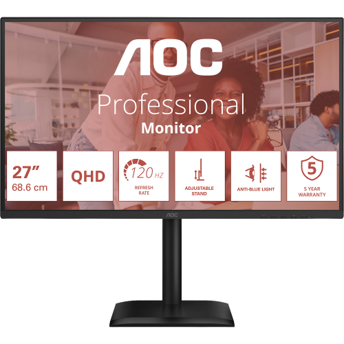 Купить AOC 27 Q27E4U Черный IPS LED Монитор 2560x1440, 120Hz, HDMI, DP, HAS Piv - Идеальный Выбор для Геймеров и Профессионалов