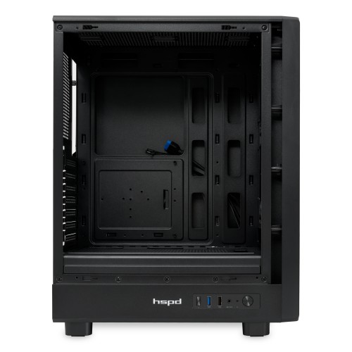 Корпус без блока питания/ Case HSPD M510, Mesh Mid Tower, Black, TG, 0.5 SPCC, no fans ATX, mATX, mITX 180/280/160mm 1x2.5", 1x3.5", 7xPCI 1xUSB-A 3.0, 1xUSB-A 1.0 517x277x418mm HSPD